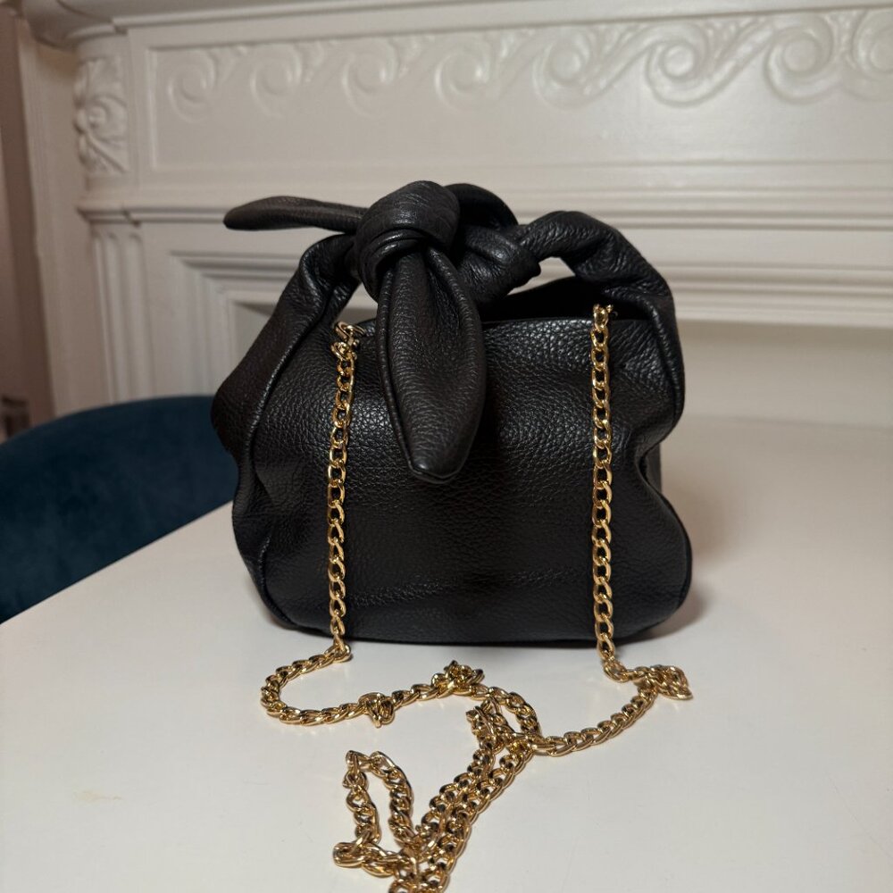 Cuyana Mini Bow Bag, Black Leather! Gold Hardware, Barely used!